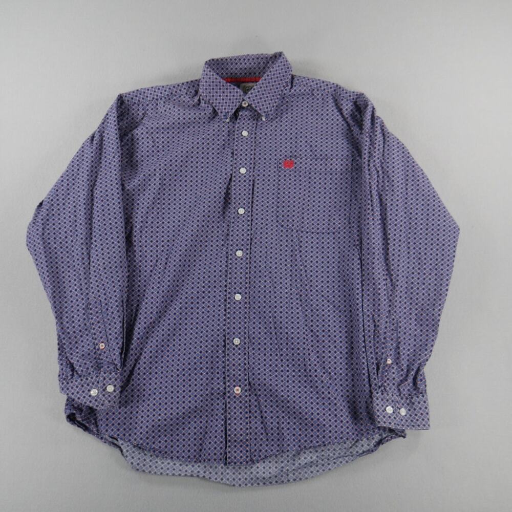 Cinch Shirt Mens Medium Blue Geometric Western Button Down Blue/Purple Rodeo